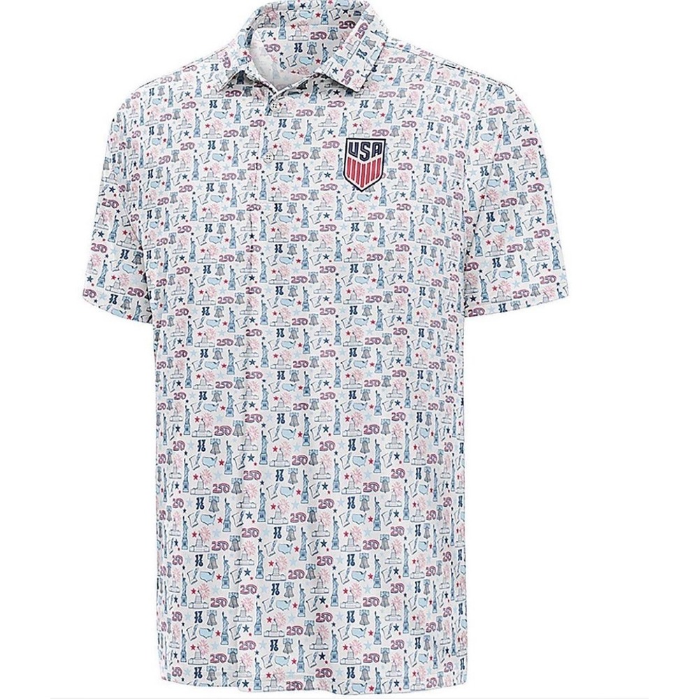 Antigua Freedom Polo Mens Medium White NWT USA 250th Anniversary Patriotic Print